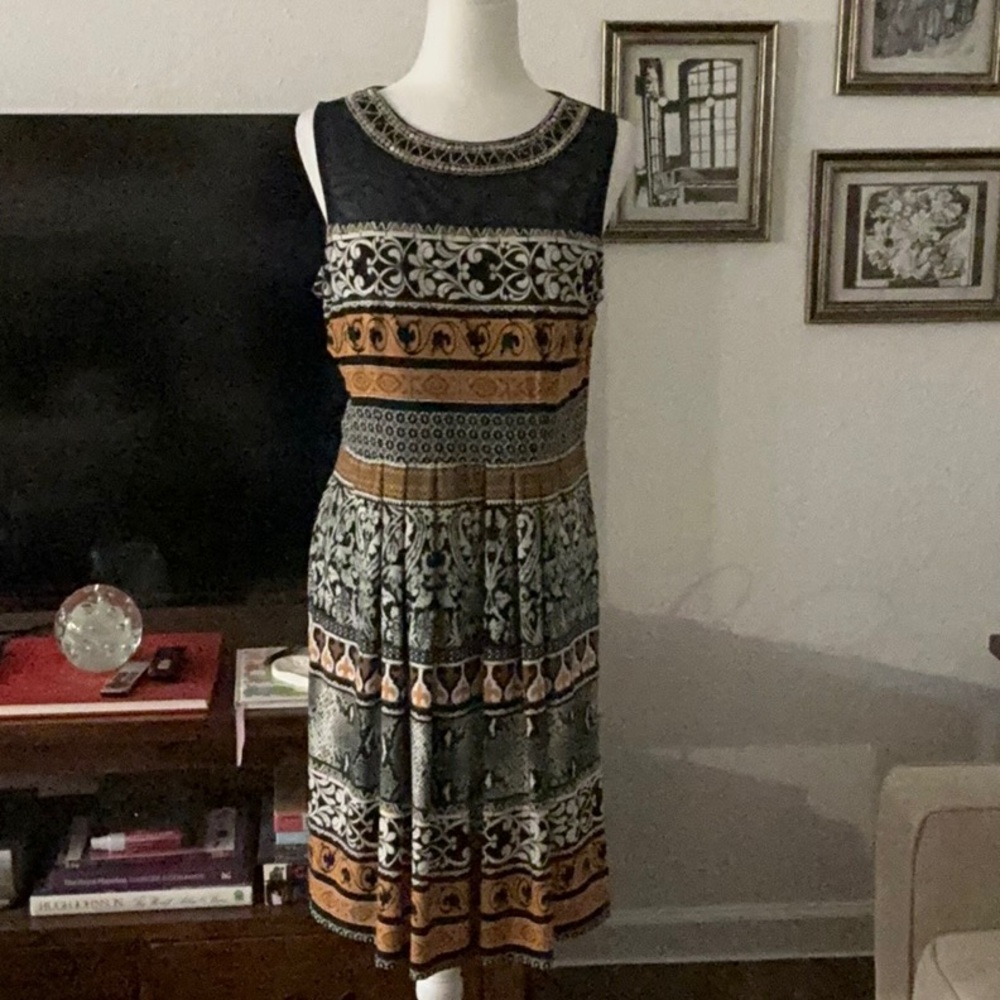 Studio One Black, Blue and mustard  Sleeveless Midi Sundress